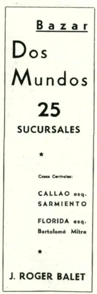 Click to enlarge historical photograph Historical advertisement announcing the 25 branches of Bazar Dos Mundos (1942)