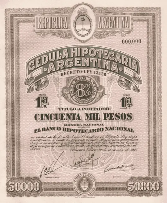Cédula Hipotecaria Argentina 1960