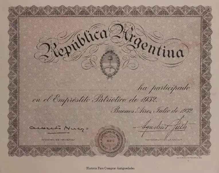 Documento oficial emitido por la Casa de la Moneda del empréstito