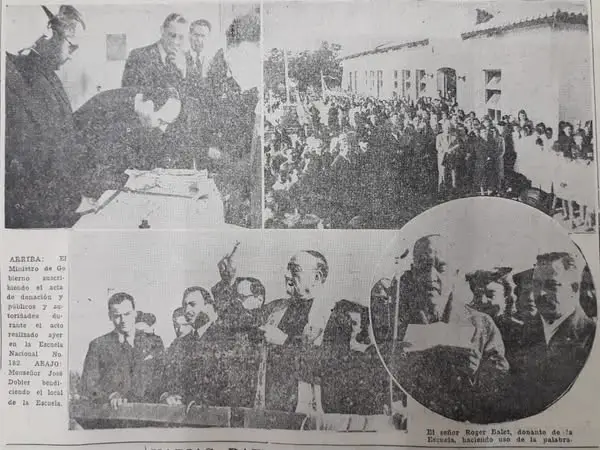 Fotografía histórica en El Diario de Paraná (1944): acto de entrega de la Escuela Nº 182 Osvaldo Magnasco por José Roger Balet
