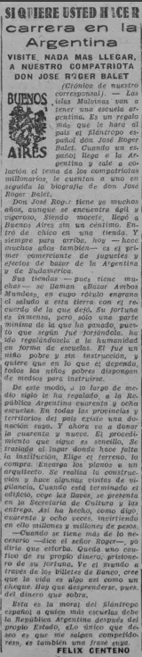 Hemeroteca española: Periódico de Baleares (8 de septiembre de 1948), noticia sobre José Roger Balet
