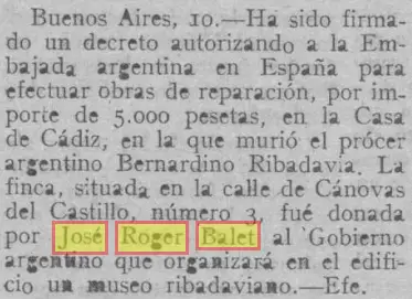 Hemeroteca española: Hoja Oficial de la Provincia de Barcelona (5 de abril de 1965), recorte 1 sobre José Roger Balet