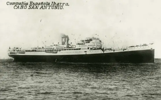 Click to enlarge historical photograph Spanish ship Cabo San Antonio on which José Roger Balet returned to Buenos Aires in 1939