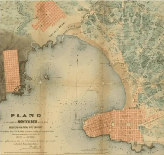 Click to enlarge historical photograph Early 20th-century historical map of Montevideo, Uruguay